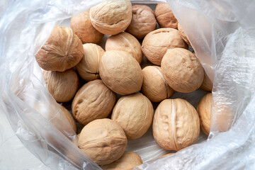 Walnuts in the package close-up. Eco bio natural food