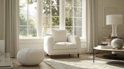 Sleek and Stylish Living Room with White Boucle Armchair 