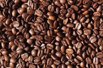 Freshly Roasted Coffee Beans Background. Espresso. Cafe. Coffee Shop.