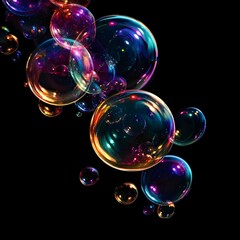 Naklejka premium Gradient multicolor soap bubbles against black background image