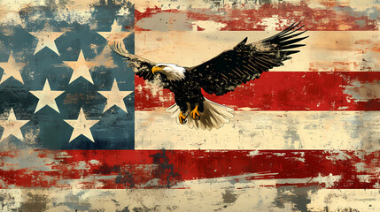Wavy grunge american flag with an eagle symbolizing strength and freedom . of july memorial day background. Eagle. Illustration