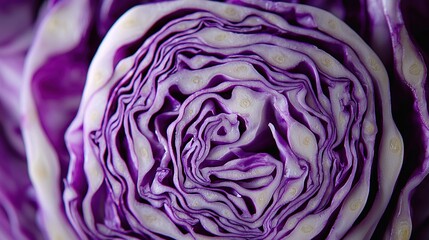 Obraz premium Close-up of purple cabbage in its blooming stalk with a white center