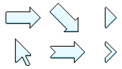 Pixel Art Arrow icon set. Arrows style pixel art set. Cursor pixel art icon.