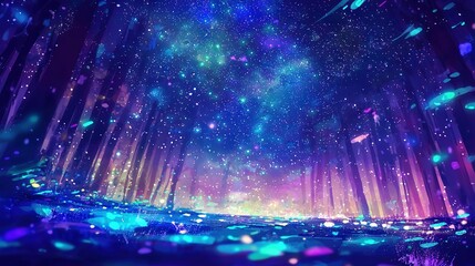   A purple and blue background with stars in the sky and ground lights is an enchanting image that captures the essence of a mystical night sky