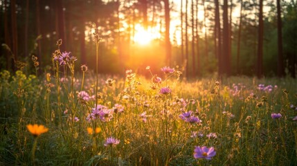 Obraz premium Serene Wildflower Meadow at Sunrise