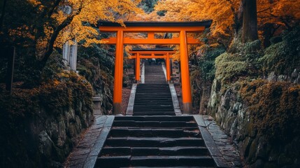 Naklejka premium Serene Pathway Through Torii Gates
