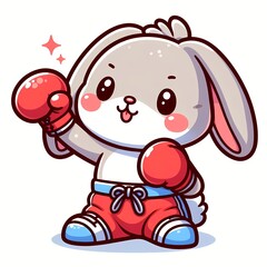 Cute Rabbit Boxing Cartoon Vector Icon Illustration