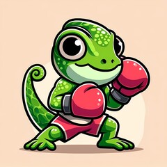 Obraz premium Cute Chameleon Boxing Cartoon Vector Icon Illustration