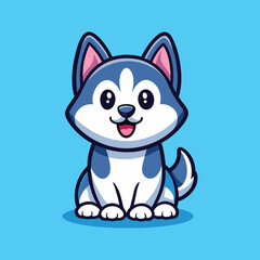 Cute Husky Dog Sitting Cartoon Vector Icon Illustration. Isolated Flat Cartoon Style