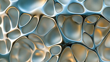 Complex metallic network structure with interconnected organic shapes