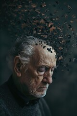 Portrait of Dementia Person with Memory Loss, Mental Health Abstract Confusion Concept, Alzheimer's  Disorientated Medical Background, Medicine Science Psychology Wallpaper Design 