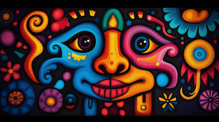 The Smile of Fiesta: Vibrant colors explode in a folk art portrait, celebrating life and culture with whimsical charm. 