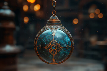 A pendulum swinging back and forth with intricate patterns emerging in its wake, hypnotizing the observer. Concept of rhythmic motion and focus.