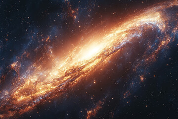 Fototapeta premium A pair of swirling galaxies merging and separating, producing a captivating cosmic dance. Concept of universal motion and visual fascination.