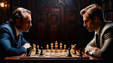 Two Men Playing Chess at a Table