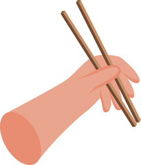 This isometric icon depicts a hand holding chopsticks, ready to enjoy a delicious asian meal