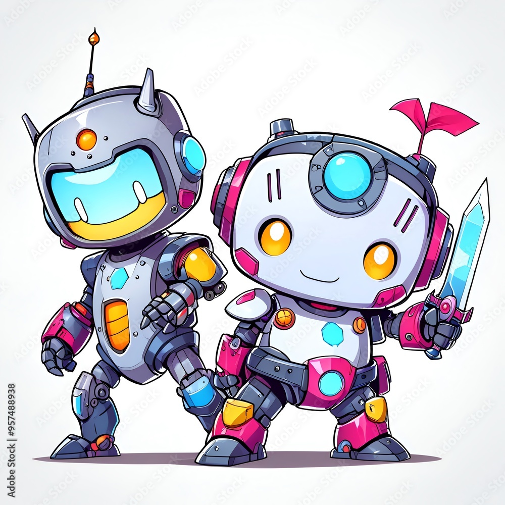 Wall mural cute robots illustration