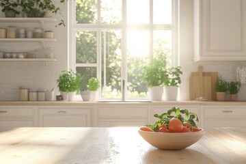 Bowl of fresh tomatoes on a kitchen counter with a window in the background. - Powered by Adobe