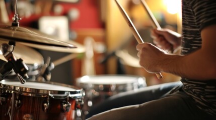 Naklejka premium Dynamic Drumming in a Cozy Studio