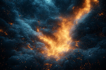 Obraz premium A field of swirling fog with luminous particles drifting through, evoking a dreamlike atmosphere. Concept of ethereal beauty and entrancing visuals.