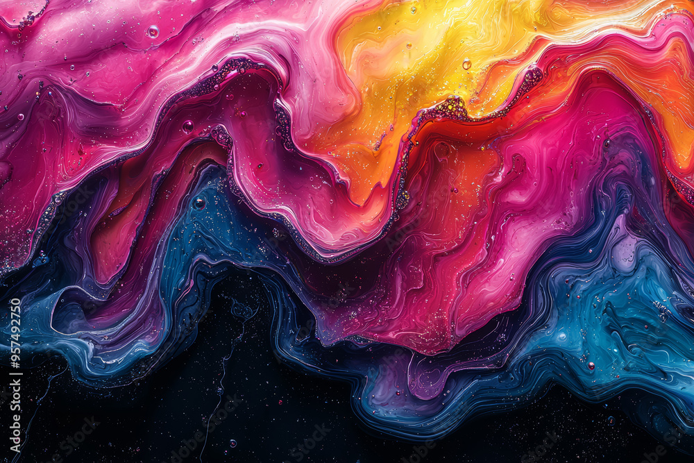 Poster a dynamic animation of swirling colors that blend into intricate patterns, capturing attention and c
