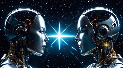 Humanoids Facing Each Other With a Star Background