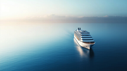 Luxury Cruise Ship Sailing at Sunset on Calm Ocean Waters