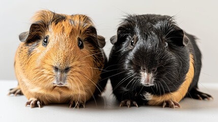 Fototapeta premium Adorable Pair of Guinea Pigs Sitting Side by Side on a White Background