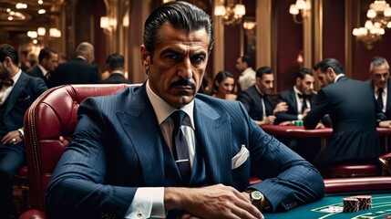 Obraz premium Man in Suit Sitting at Casino Table