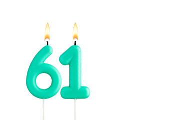 Birthday number 61 - Green birthday candle on white background