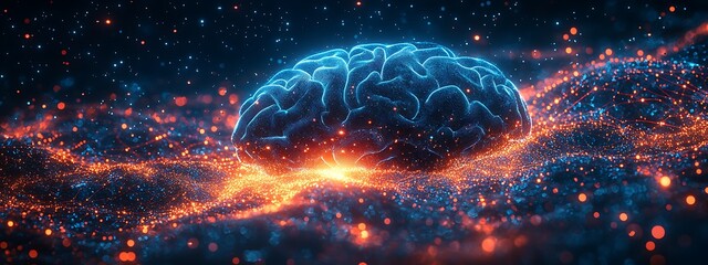  Human brain stimulation or activity with neuron close-up 3D rendering illustration. Neurology, cognition, neuronal network, psychology, neuroscience scientific concepts design 