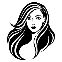 Side Faced Woman with Long Hair Vector Logo Illustration