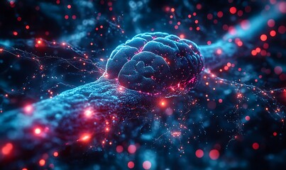  Human brain stimulation or activity with neuron close-up 3D rendering illustration. Neurology, cognition, neuronal network, psychology, neuroscience scientific concepts design 