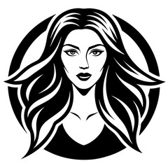 Side Faced Woman with Long Hair Vector Logo Illustration