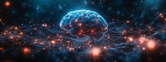 Obraz premium Human brain stimulation or activity with neuron close-up 3D rendering illustration. Neurology, cognition, neuronal network, psychology, neuroscience scientific concepts design 