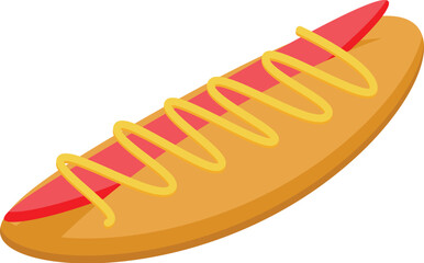 Hot dog with mustard and ketchup lying on white background