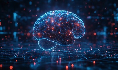 Obraz premium Human brain stimulation or activity with neuron close-up 3D rendering illustration. Neurology, cognition, neuronal network, psychology, neuroscience scientific concepts design 