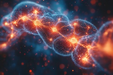  Human brain stimulation or activity with neuron close-up 3D rendering illustration. Neurology, cognition, neuronal network, psychology, neuroscience scientific concepts design 