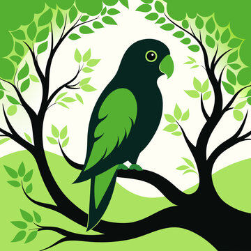 green parrot perched on tree branch clip art preview