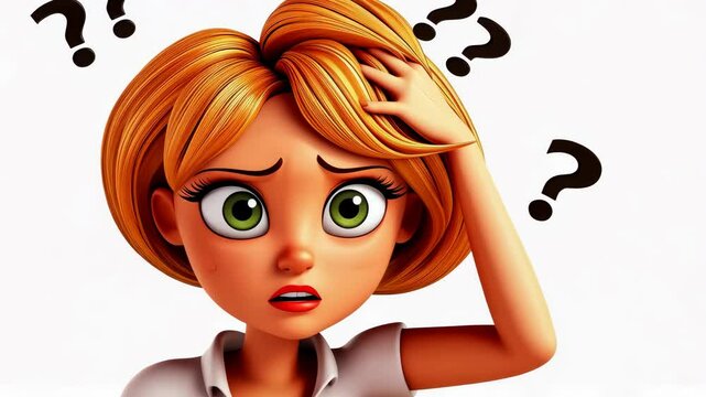 A uniquely styled 3D illustration captures a confused blonde woman in panic, clutching her head.