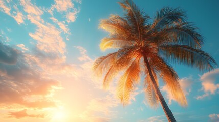Fototapeta premium tropical palm tree with sun light