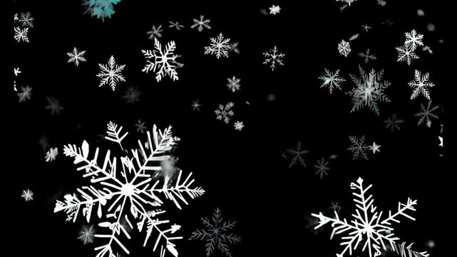  Large and small snow snowflakes winter holiday christmas against with black png background