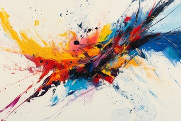 Naklejka premium Dynamic abstract expressionist artwork with vivid colors and chaotic brushwork on a white canvas