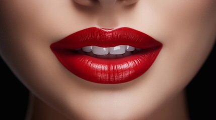 Obraz premium close up red lips of ypong glamour lady. Generative ai