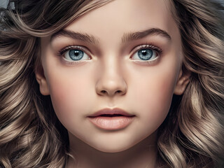 Naklejka premium Niña adorable con aspecto de muñeca