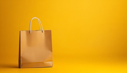 Brown Paper Shopping Bag on Yellow Background