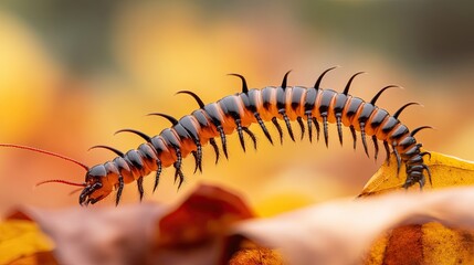 Obraz premium centipede isolated on autumn background