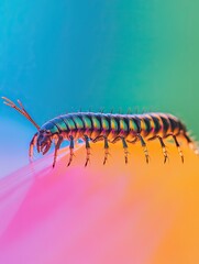 Fototapeta premium centipede isolated on colorful background