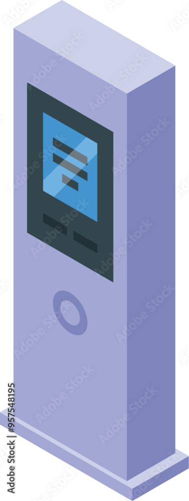 Poster modern digital interactive information kiosk displaying public information on a large touchscreen
