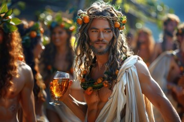 Dionysus, the youthful olympian god of wine and revelry in greek mythology, celebrated as deity of vegetation, viticulture, winemaking, embodying the essence of merriment and nature's bounty Olympic